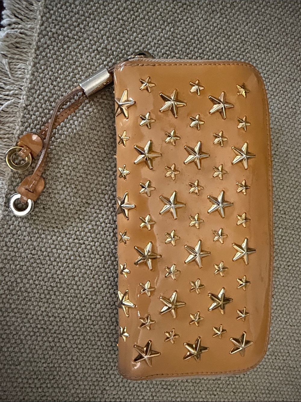 Jimmy Choo Studded Star Zip Wallet - Orange Patent Leather - Picture 2 of 16